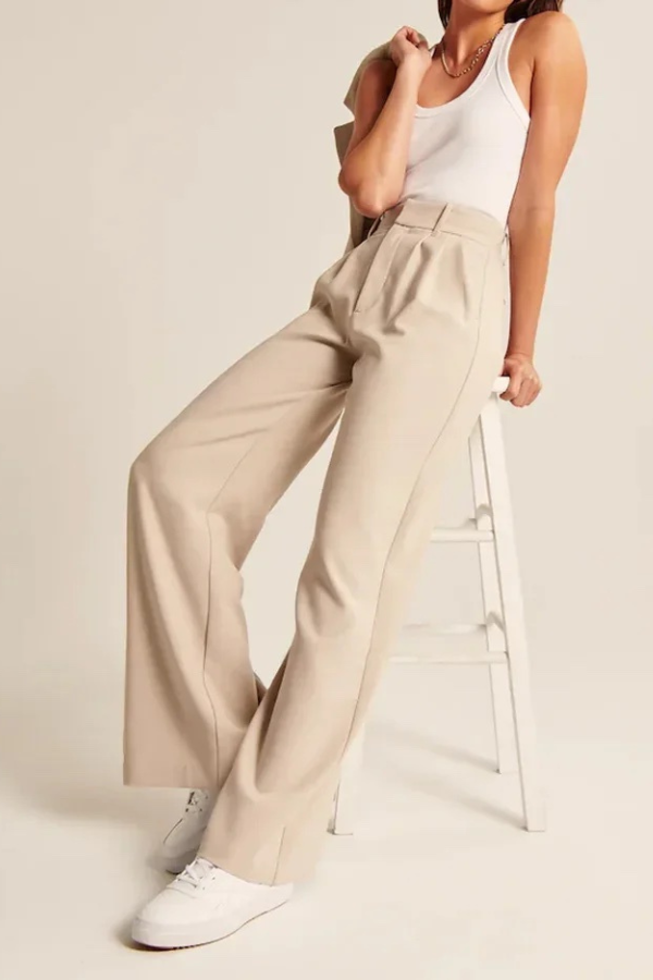 Paulina | Pantalon à jambes larges et plis – élégance à chaque pas