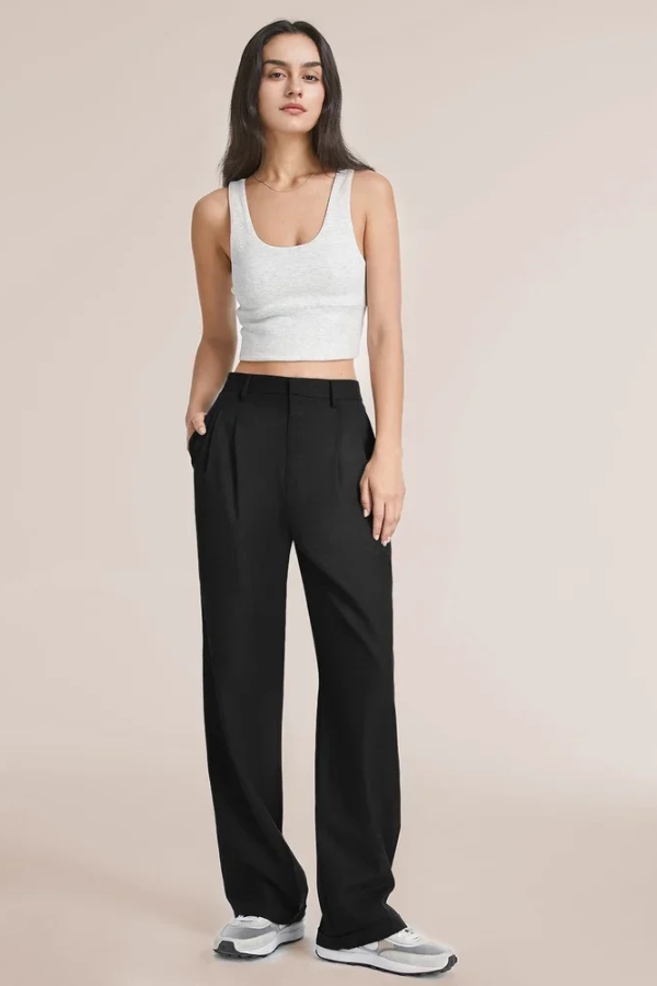 Paulina | Pantalon à jambes larges et plis – élégance à chaque pas