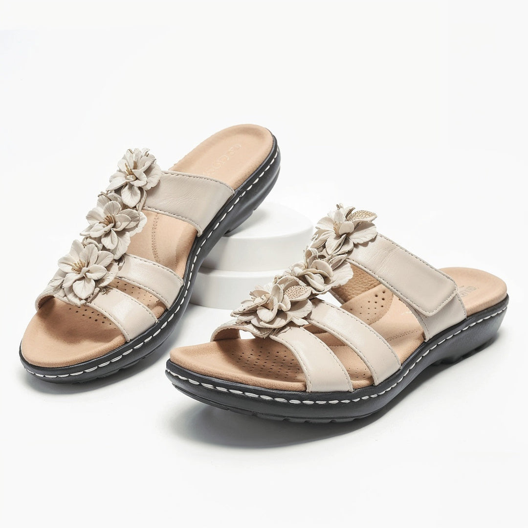 Lucy – Claquettes Orthopédiques en Cuir Extrêmement Confortables avec Accent Floral