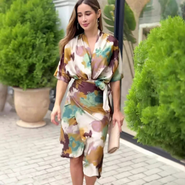 Stefka | Robe élégante avec imprimé abstrait, type wrap pour femmes