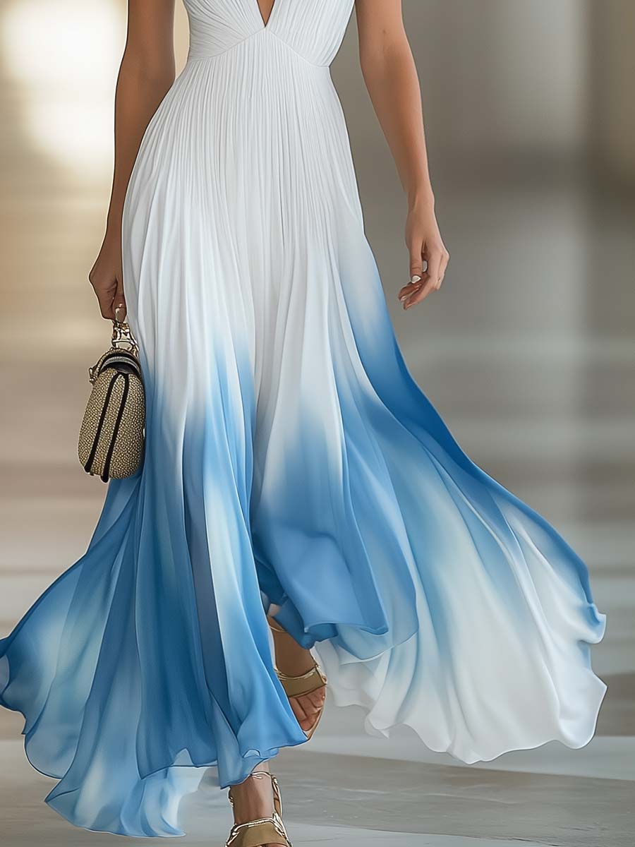 Elena | Robe Maxi Légère en Teintes de Bleu
