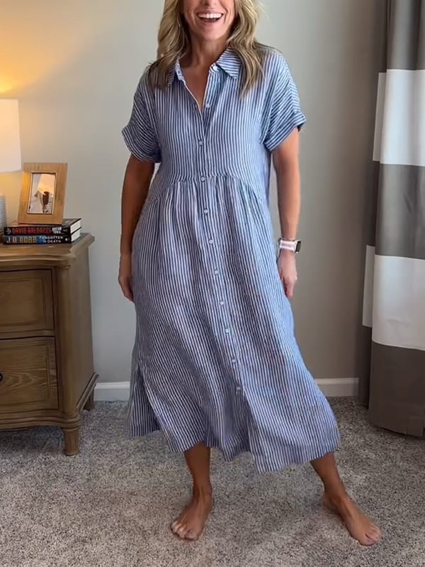 Malina | Robe chemise rayée avec revers et boutons, dotée de poches fonctionnelles