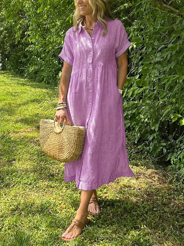 Malina | Robe chemise rayée avec revers et boutons, dotée de poches fonctionnelles