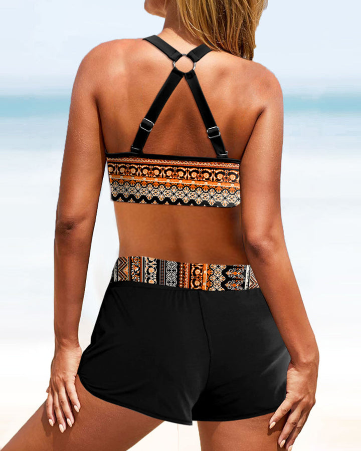 Romana - Bikini taille haute avec imprimé géométrique