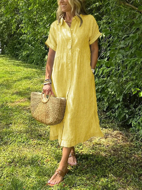 Malina | Robe chemise rayée avec revers et boutons, dotée de poches fonctionnelles