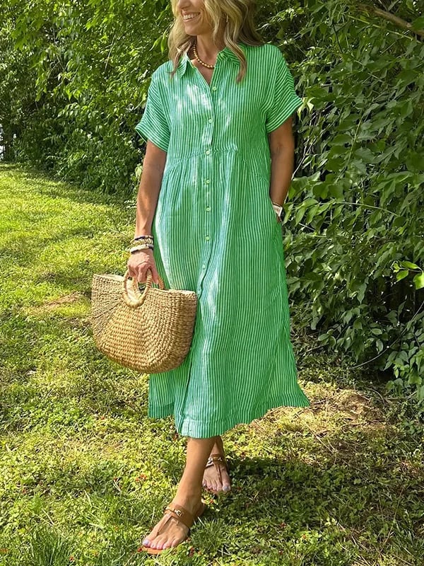 Malina | Robe chemise rayée avec revers et boutons, dotée de poches fonctionnelles