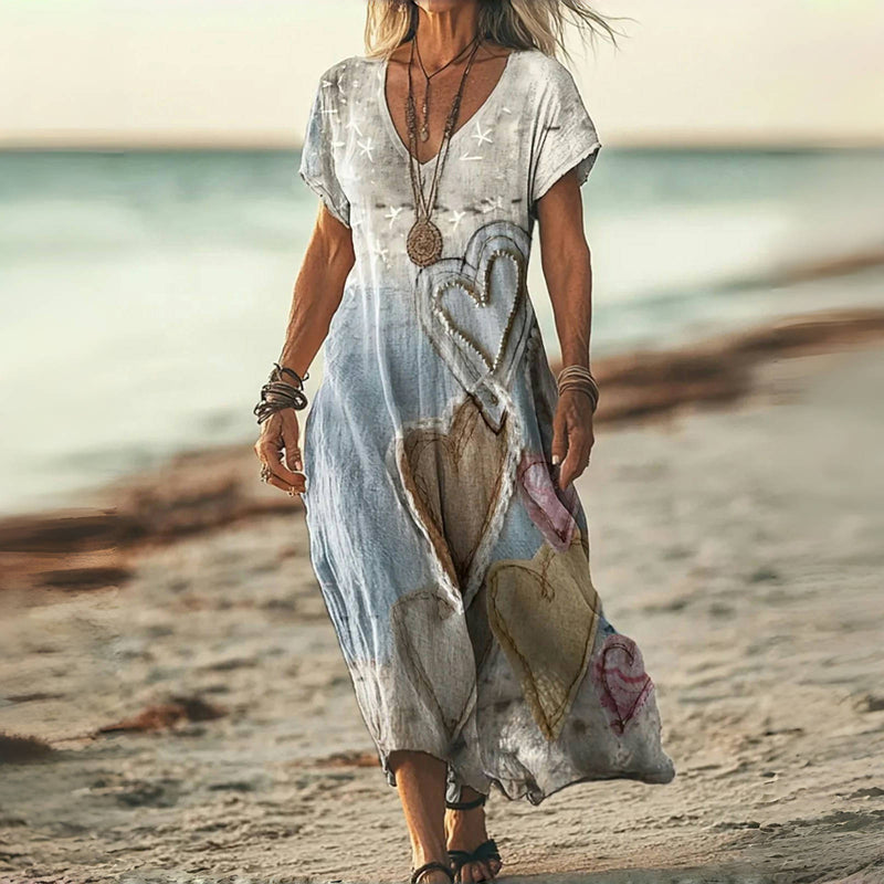 Nadia | Robe vintage avec imprimé de cœur