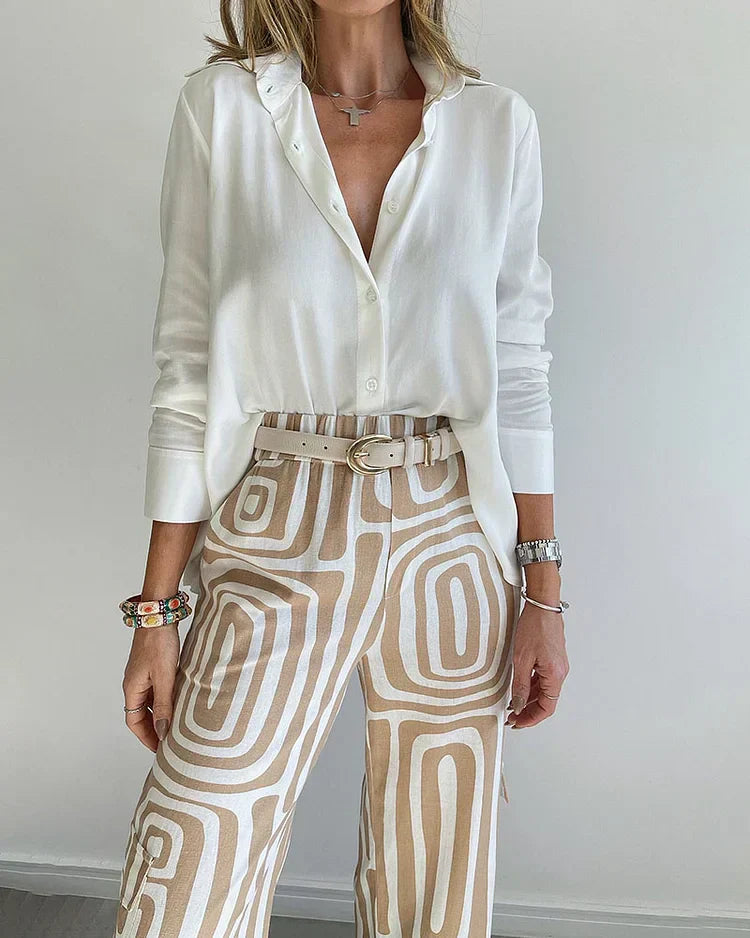 Emilia | Ensemble élégant avec pantalons larges + blouse élégante et ceinture gratuite