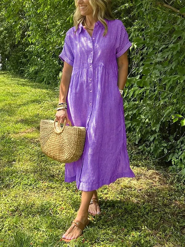Malina | Robe chemise rayée avec revers et boutons, dotée de poches fonctionnelles