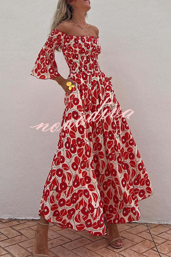 Robe Maxi d'Été avec Motif Floral et Épaules Nues