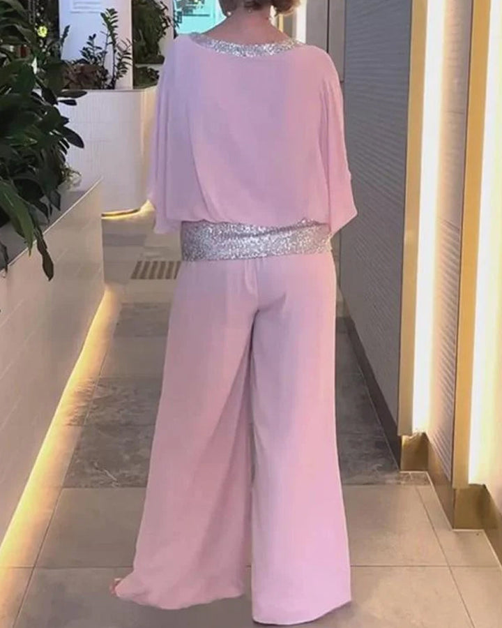 Marcelina | Ensemble élégant en deux pièces avec paillettes et motif coloré