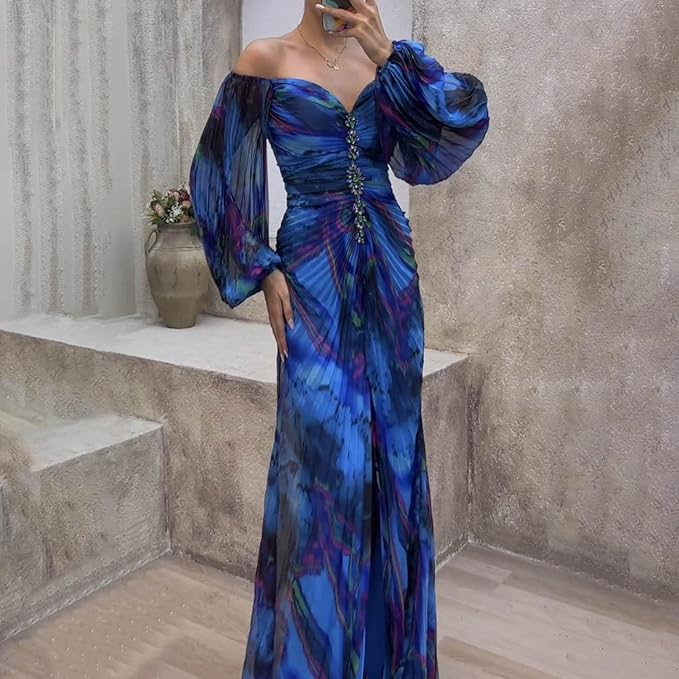 Helena | Robe Maxi Plissée aux Teintes de Coucher de Soleil