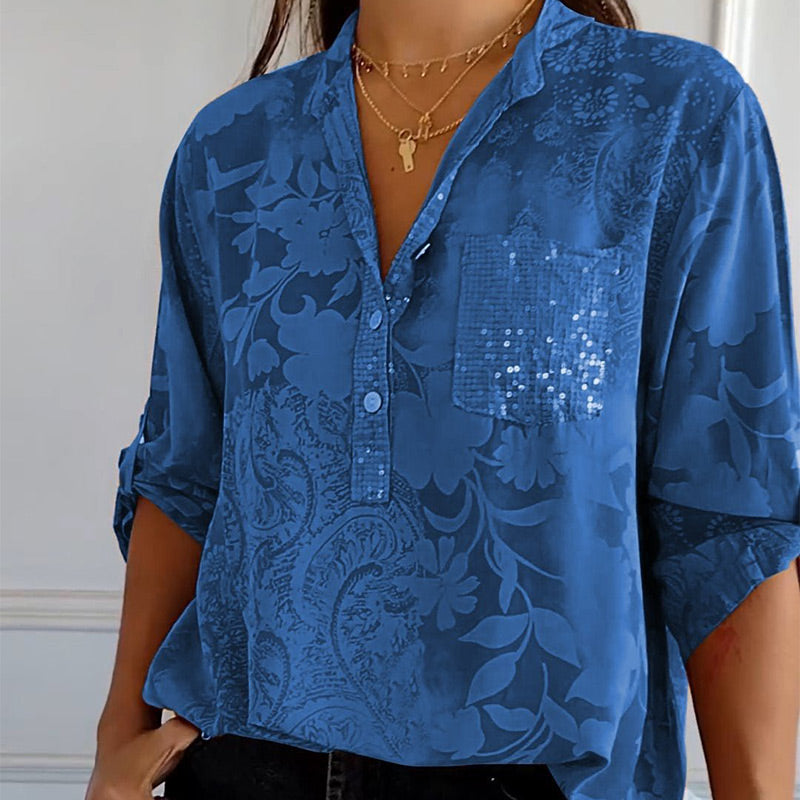 Stefania | Chemise Intemporelle avec Imprimé, Col et Boutons