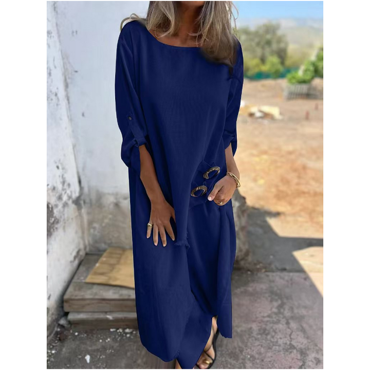 Marta | Ensemble deux pièces pour femmes avec une robe asymétrique et un pantalon décontracté