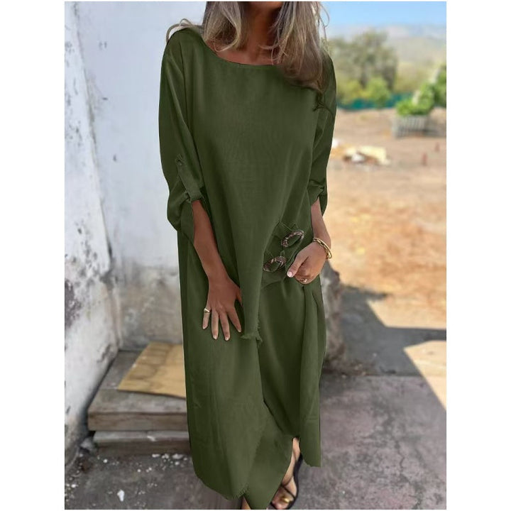 Marta | Ensemble deux pièces pour femmes avec une robe asymétrique et un pantalon décontracté