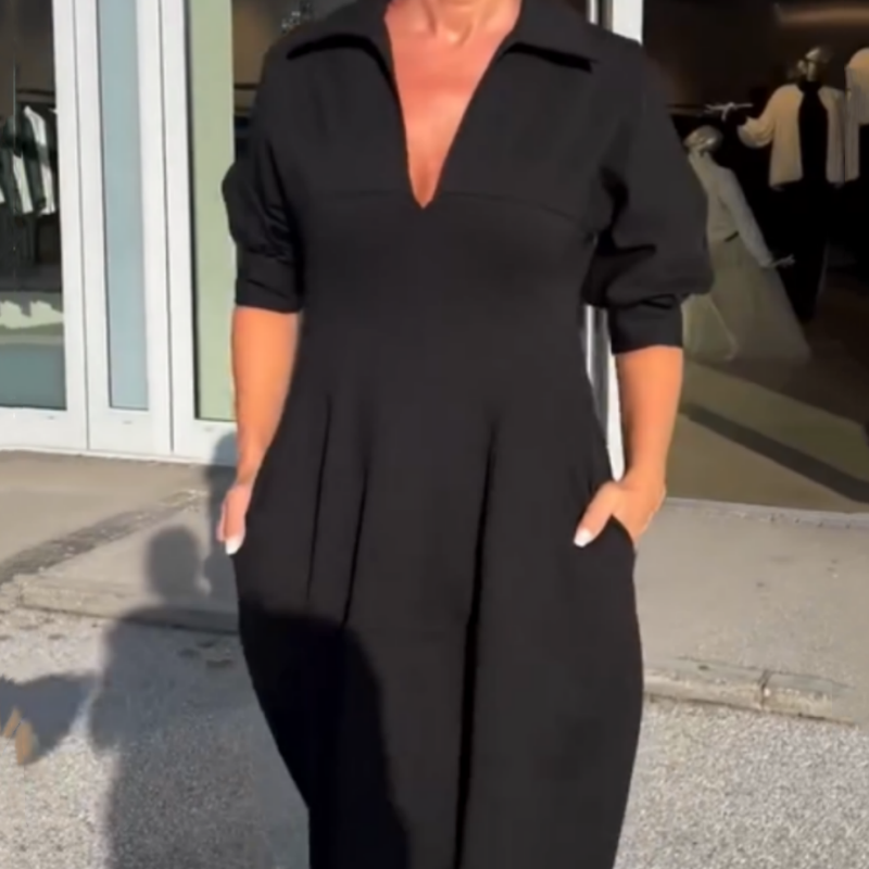Rozalia | Robe midi quotidienne avec décolleté en V et revers