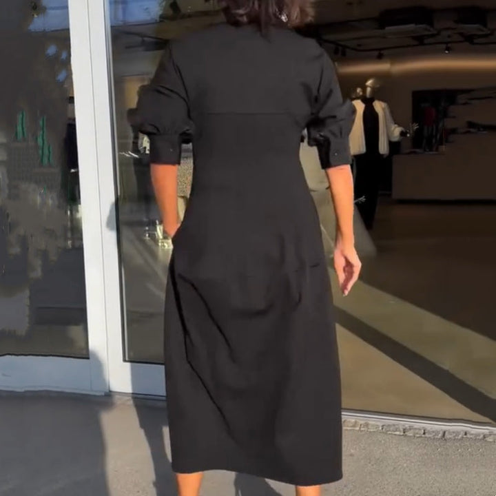 Rozalia | Robe midi quotidienne avec décolleté en V et revers