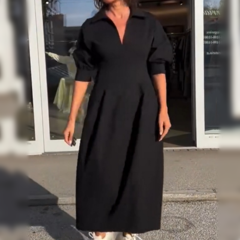 Rozalia | Robe midi quotidienne avec décolleté en V et revers